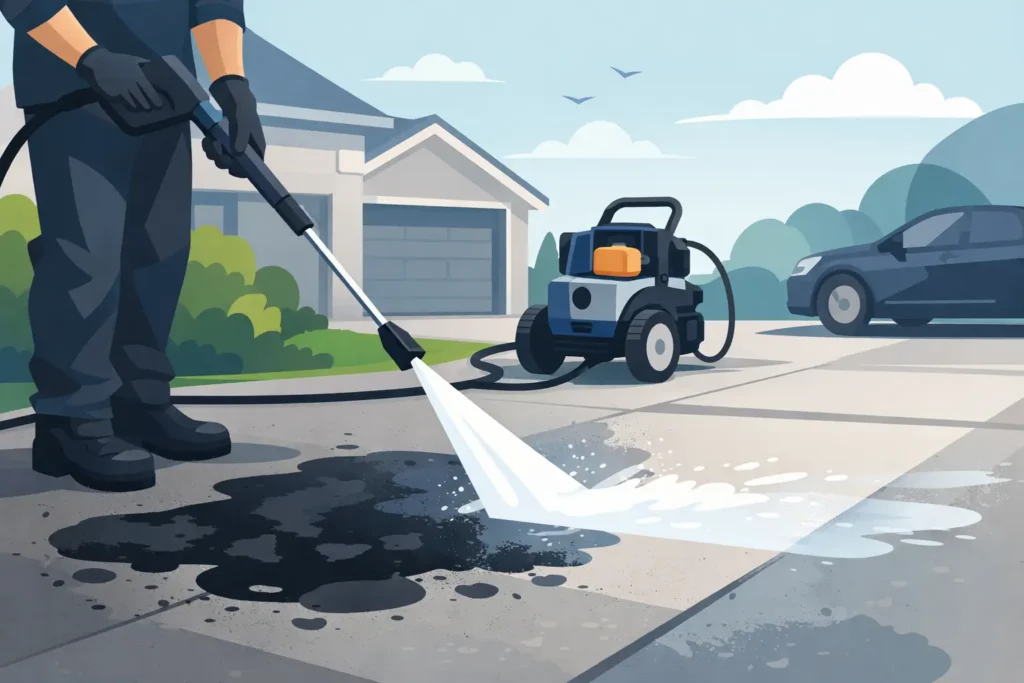 Driveway Oil Stain Pressure Washing Done Right